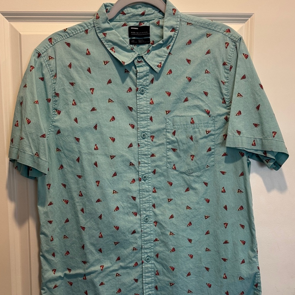 Goodfellow & Co Aqua Short Sleeve Shirt with Fun Print